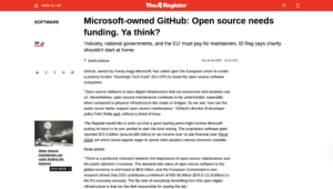 The Register reports Microsoft-owned GitHub: Open source needs funding