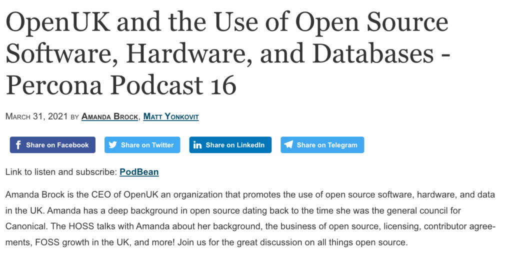 OpenUK and the Use of Open Source Software, Hardware, and Databases – Percona Podcast 16