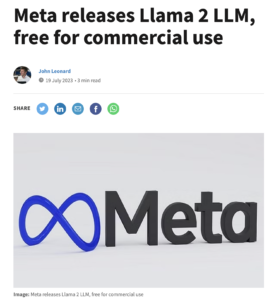 Computing reports Meta releases Llama 2 LLM, free for commercial use on the launch of OpenUK’s AI Openness report
