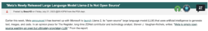 Slashdot reports ‘Meta’s Newly Released Large Language Model Llama-2 Is Not Open Source’