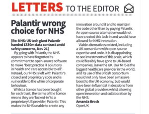 Letter to Editor re: appointment of Palantir